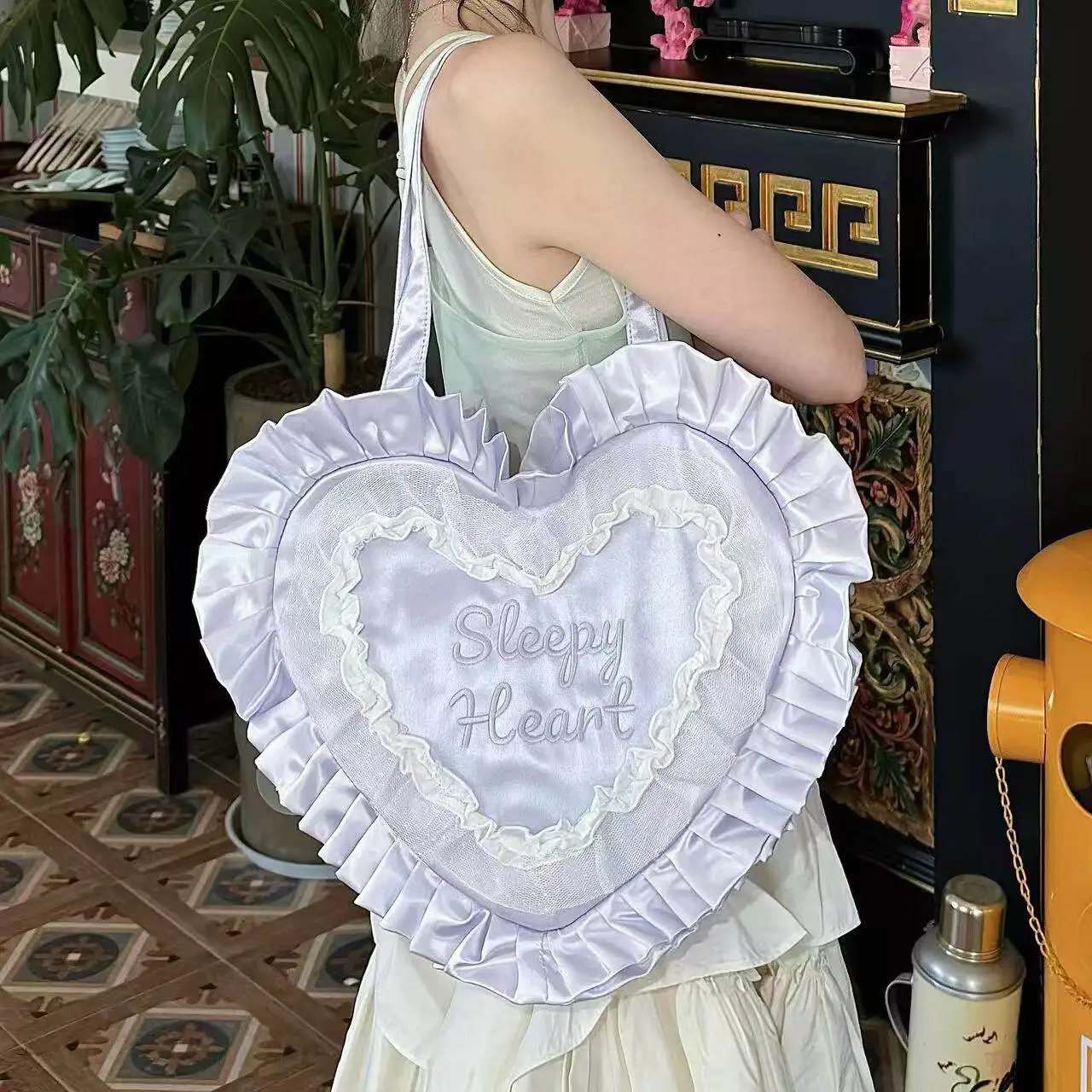 Kawaii Japanese Sweetheart Satin Pillow Love Type Lta Bag PVC High Transparency Detachable Insert Board for Badge Collection