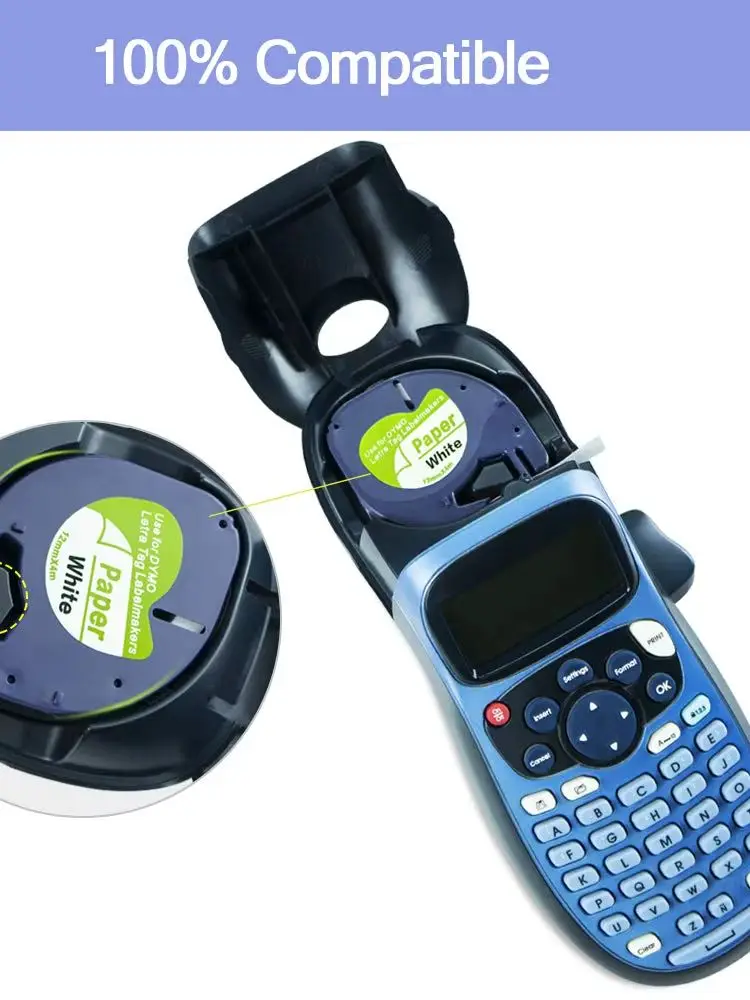 Compatible Dymo LetraTag Refill 91331 white Plastic label Tape LT-100H 1/2" 91330 paper label Dymo letra Tag Label Maker 12mmx4m