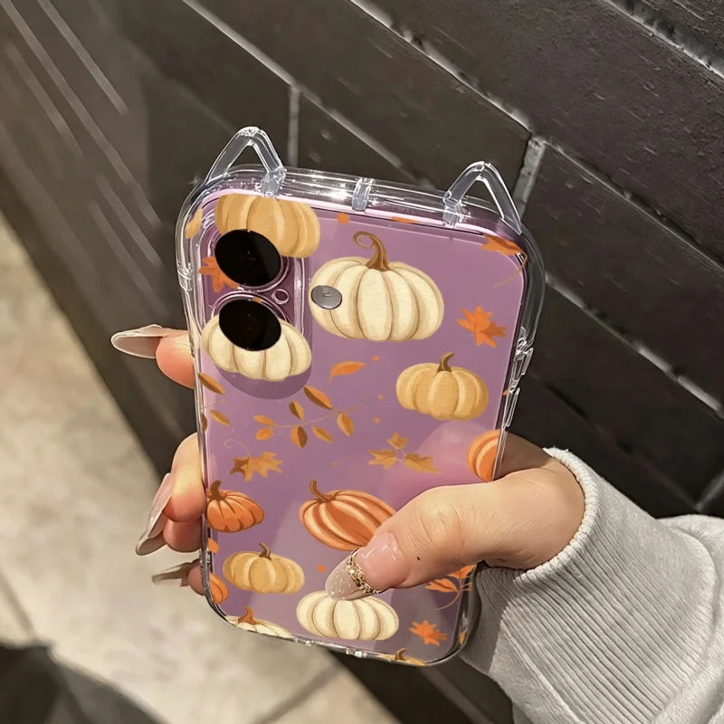 Autumn Pumpkin Falling Leaves Pattern Phone Case for IPhone 17 16 15 14 13 12 11 Plus Pro Max 17 Air Soft Silicone Clear Cover view 6