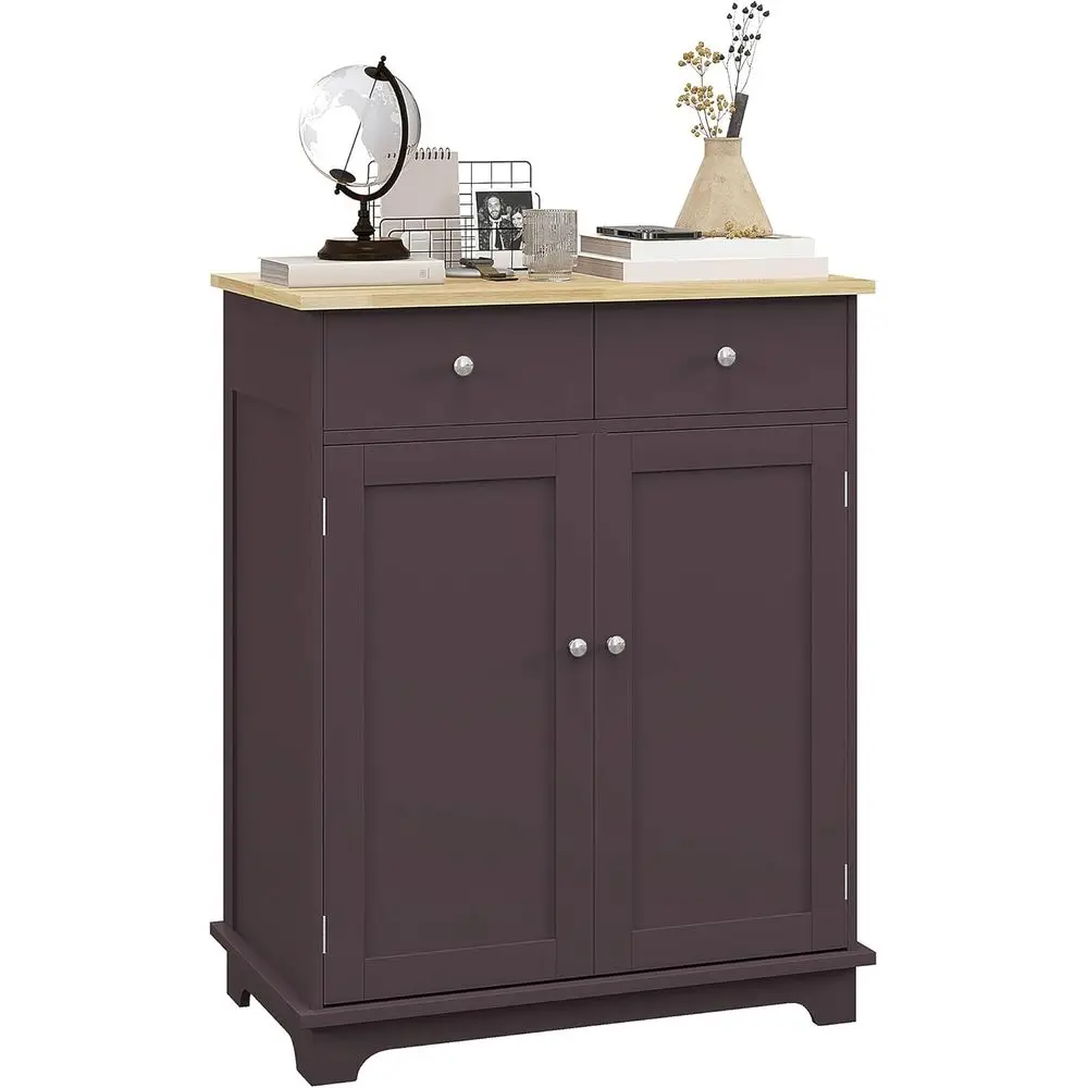 

Solid Wood Countertop Sideboard Buffet Cabinet with 2 Drawers, Adjustable Shelves, Coffee Bar Storage