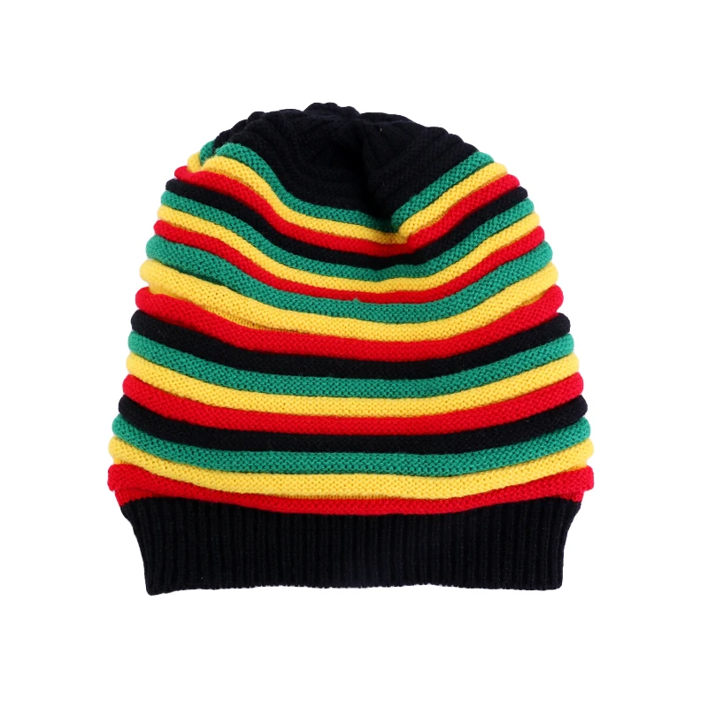 New Men\'s Winter Knitted Hip Hop Bob Marley Cap Rainbow Jamaica Rasta Reggae Multi-colour Striped Beanie Hats Gorro