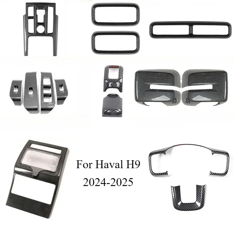 For Haval H9 2024-25 ABS Carbon Fiber Car Gear Shift Panel Trim Window Glass Lift Button Switch Trim Cover interior Accessories