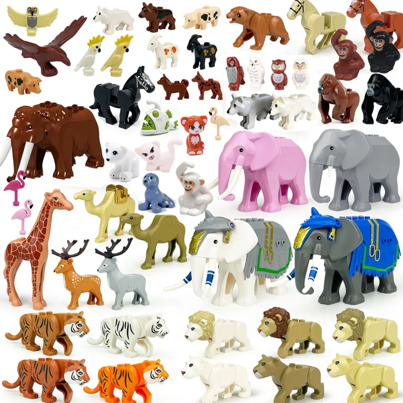 

MOC Zoo Animals Building Blocks African Elephant Camel Deer Wolf Crocodile Tiger Lion Sheep Warhorse Mini Brick Kid Toy Gift S06