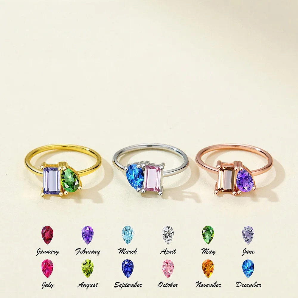

2025 New INS-style square and teardrop personality ring, DIY available, December birthstone, Valentine's Day gift