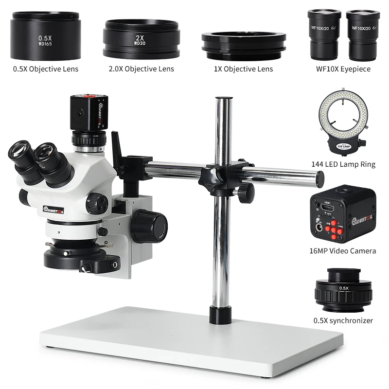 MUSTOOL 3.5X-100X Continuous Zoom Stereo Trinocular Microscope w/ 24MP 4K 1080P Video Camera CTV Adapter Barlow Lens Microscope