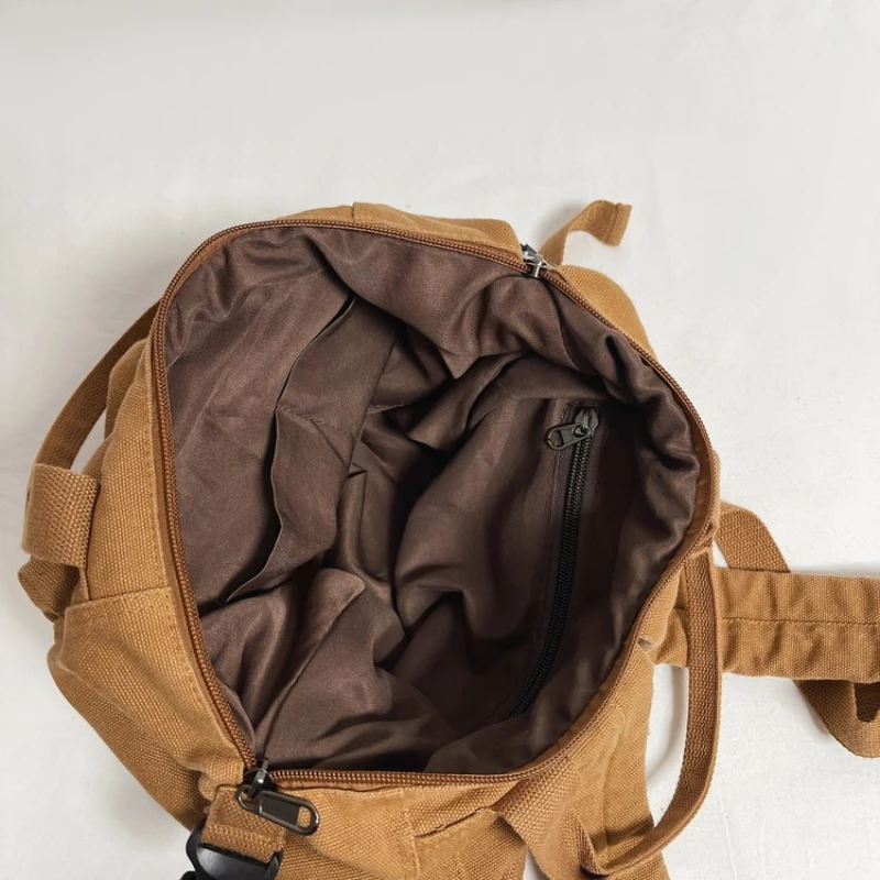 Solid Color Retro Nylon Backpack Female Simple Large Capacity Travel Bag Schoolbag Wholesale