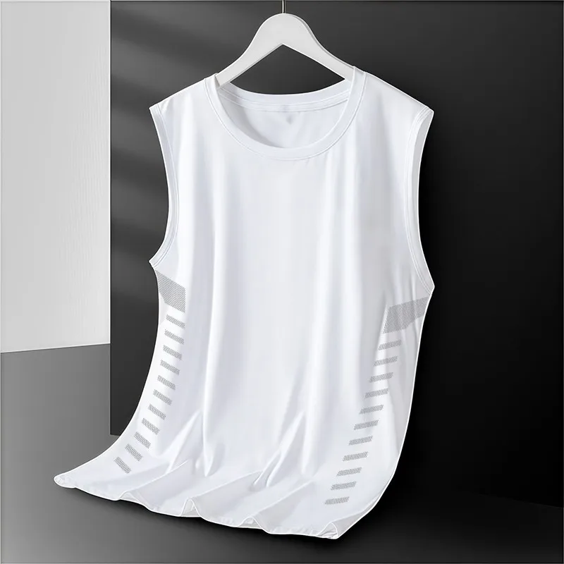 

Ice Silk Vest Men's Trendy round Ne Me Breathable Qui Dry Sports Svel Wide oulder Pad Outerwear No Sve