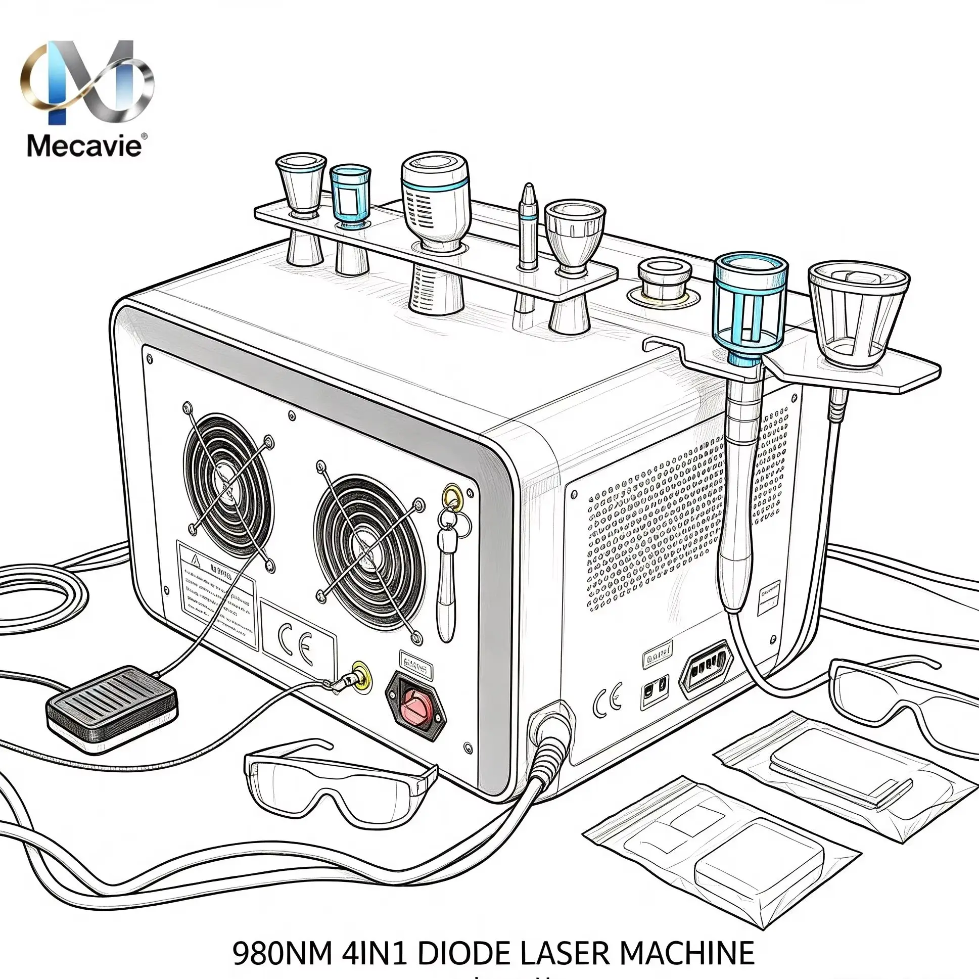 980nm 4 In 1 Diode Laser Machine Vascular Removal Spider Vein Nails Fungus Removal Physiotherapy Skin Rejuvenation Ice Compress Hammer Cold Therapy Device For Salon Home Beauty Pain Relief Anti‑Aging Wrinkle Removal Skin Tightening Nail Treatment Anti Red