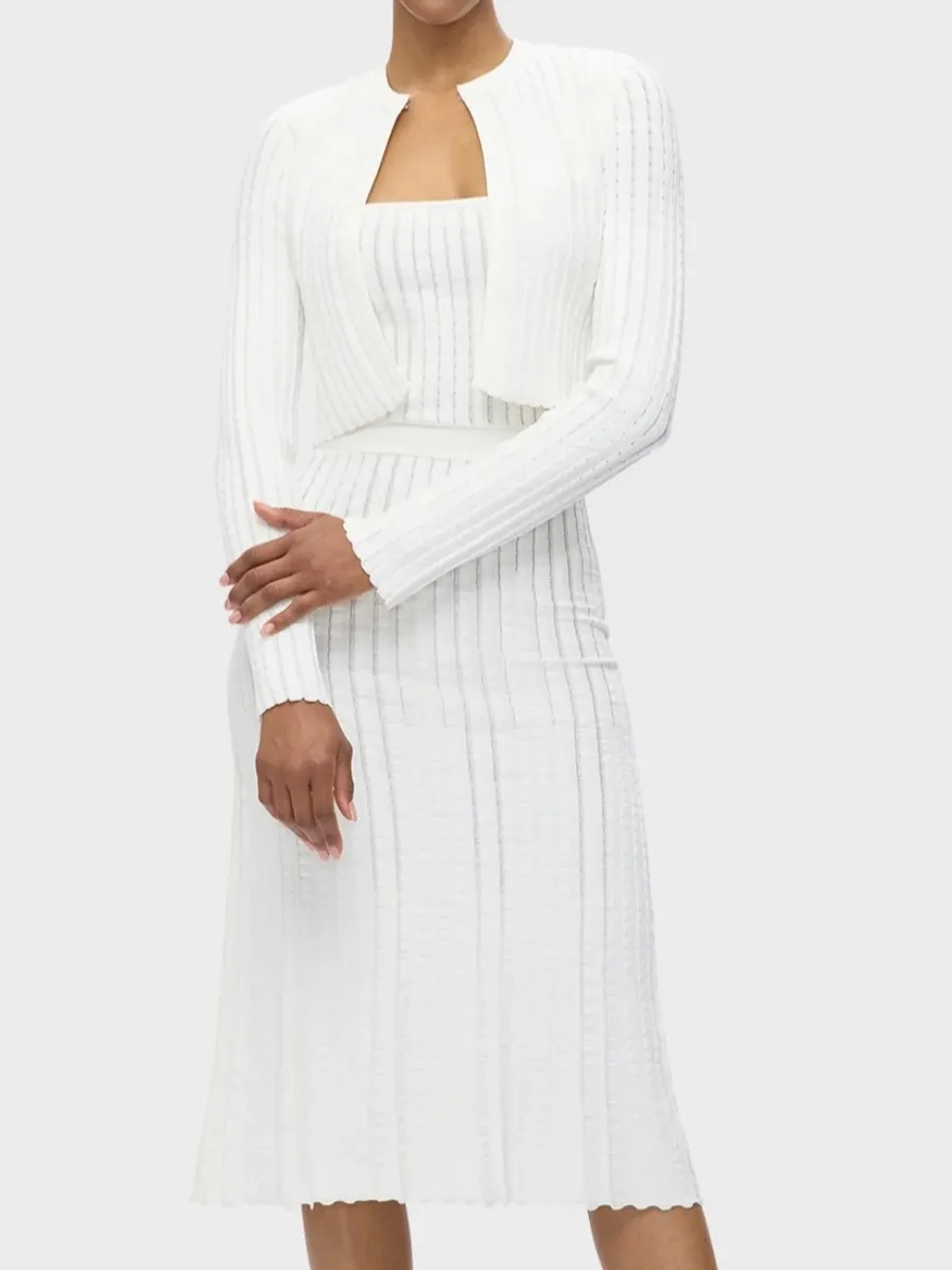 

Women 2 Colors Knitted Set Round Neck Long Sleeve Cardigan + Square Collar Elastic Waist Sleeveless Vest Dress Casual Knit Suits