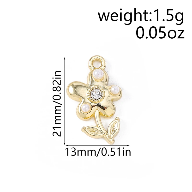 5 Stück 13x21mm Niedliche Kristall-Legierungs-Blumenanhänger für Schmuckherstellung, Ohrringe, Halsketten, Armbänder, Zubehör, DIY-Geschenk – Detail 1