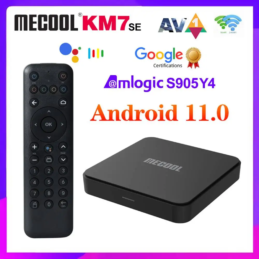 Google Certified Android 11 ATV Mecool KM7 SE 4K Set Top Box TV Box LPDDR4 2GB RAM 32GB Dual Wifi BT5.1 Support AV1 Youtube