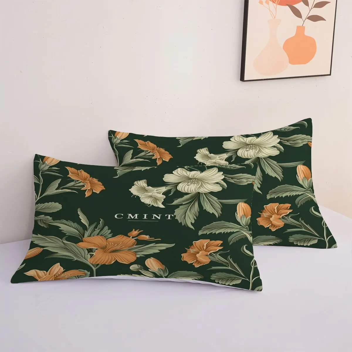 White flowers  Duvet size  Orange flowers  1 duvet cover, 2 pillowcases, 3 pieces