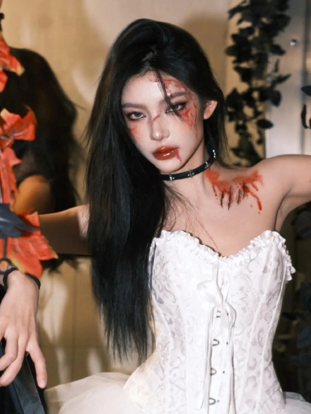 loween Devil Angel Sexy Strapl Waist-Cinched Vest High Waist Fluffy ort Skirt Set Women's Costume Outfit