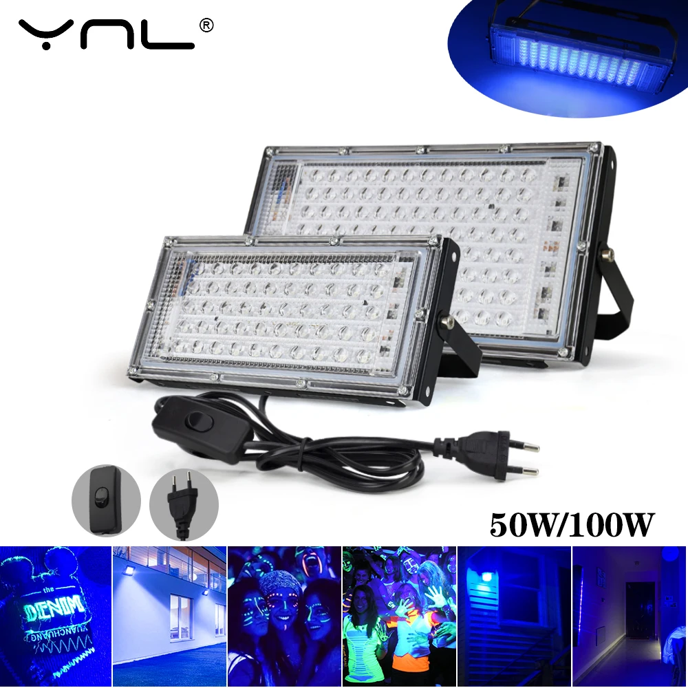 

50W 100W UV LED Flood Light AC220V 230V Indoor Outdoor Floodlight 395nm 400nm Ultraviolet Fluorescent Stage Lamp Party Spotlight