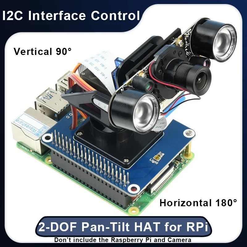 Raspberry Pi 4 2-dof pan tilt hat Sensor de intensidad de luz, interfaz I2C, placa de extensión GPIO de 40 pines para cámara Raspberry Pi