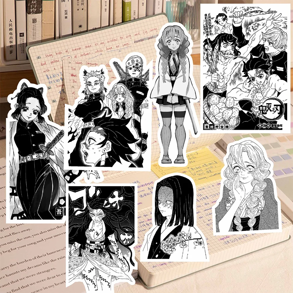 Demon Slayer Anime Stickers, Noir, Blanc, Cool Cartoon Sticker, DIY Notebook, Valise, Ordinateur portable, Téléphone, Tanjirou Decals, Toys, 10 PCs, 30 PCs, 65PCs