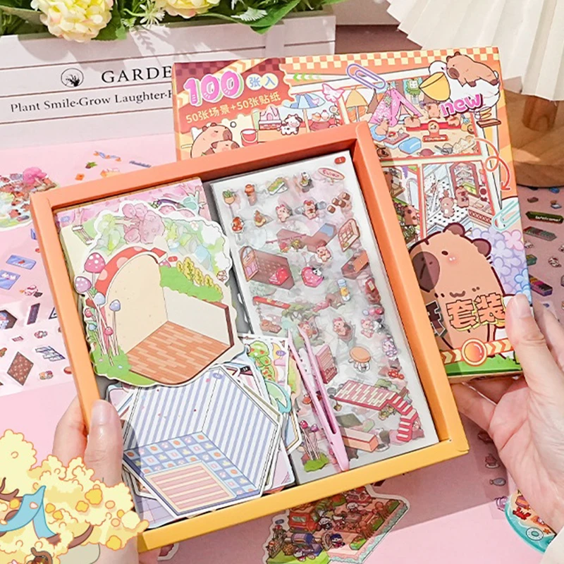 50 مشهدًا ملصقات منزلية ثلاثية الأبعاد في صندوق واحد، ملصقات مناظر طبيعية مصغرة، ألعاب هدايا عيد ميلاد الفتيات