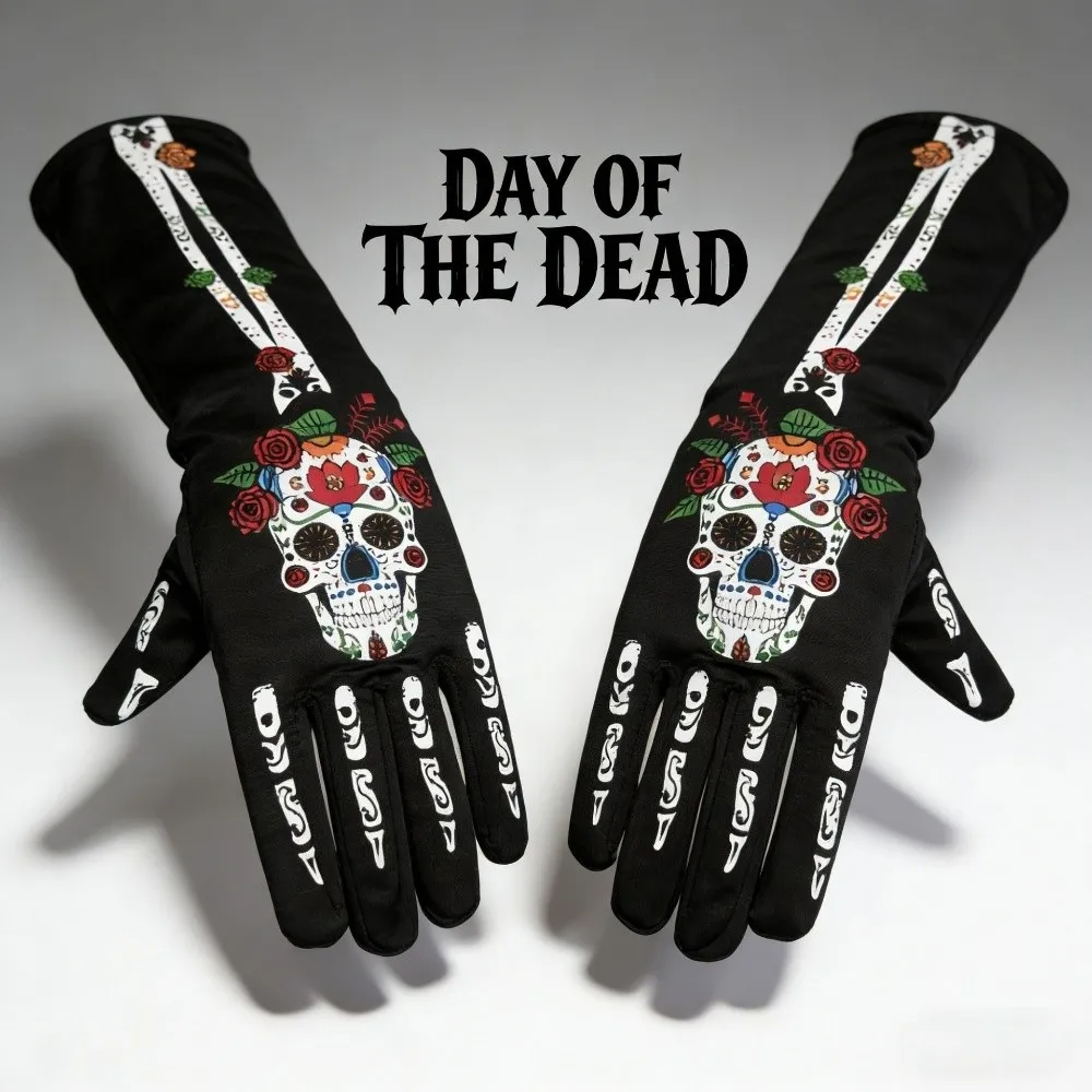 Dark Wind 3D Skeleton Design Halloween Gloves Long Unisex Design Skeleton Gloves Convex Ghost Festival Gloves Halloween Party