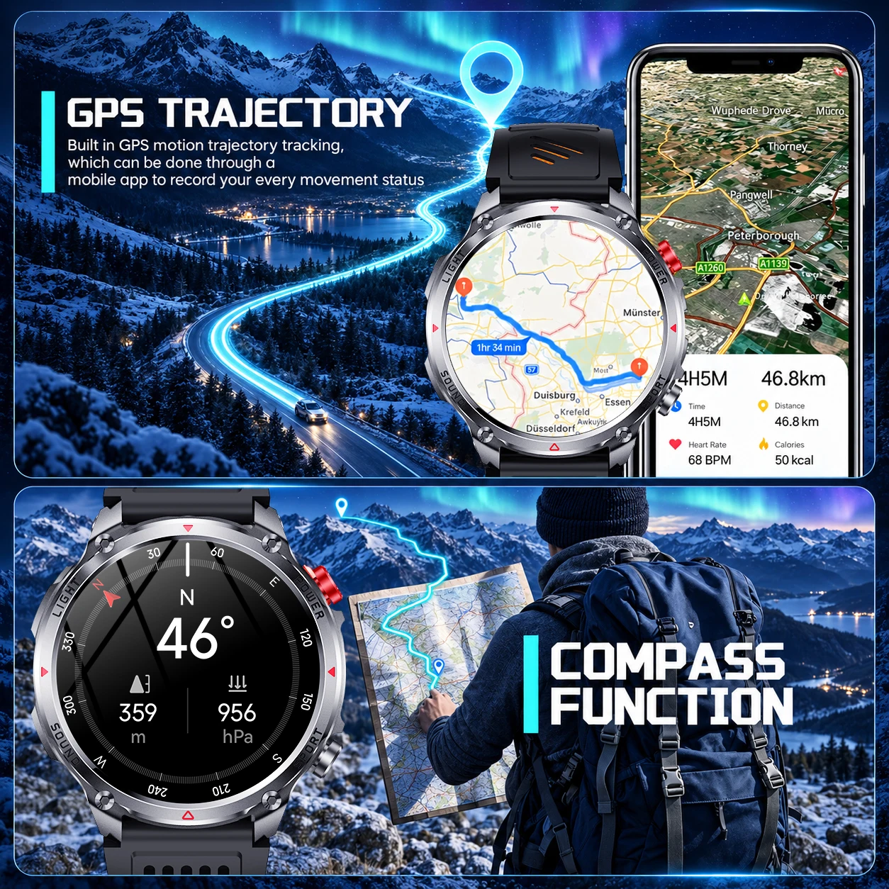 2026 New Military T-Rex 3 Pro 1100mAh Battery Smart Watch Men 5ATM Waterproof Swim GPS Path 1.7