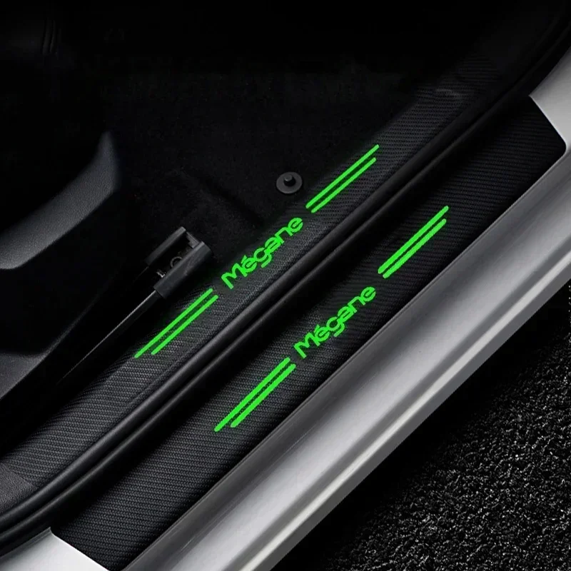 Luminous Carbon Fiber Car Door Threshold Sill Scuff Plate Decals Protector Stickers Pedal Guards Strip for Megane Logo