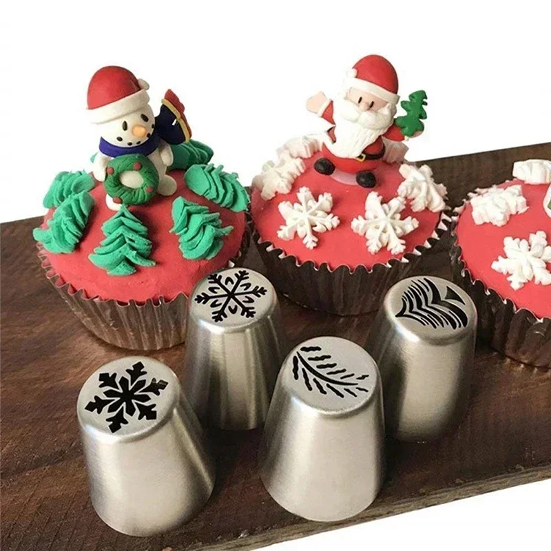 4pc/set Cream Nozzle Cake Decorating Tools Pastry Bakery Accessories Cupcake  Icing Piping Nozzle Tips Bakeware Christmas