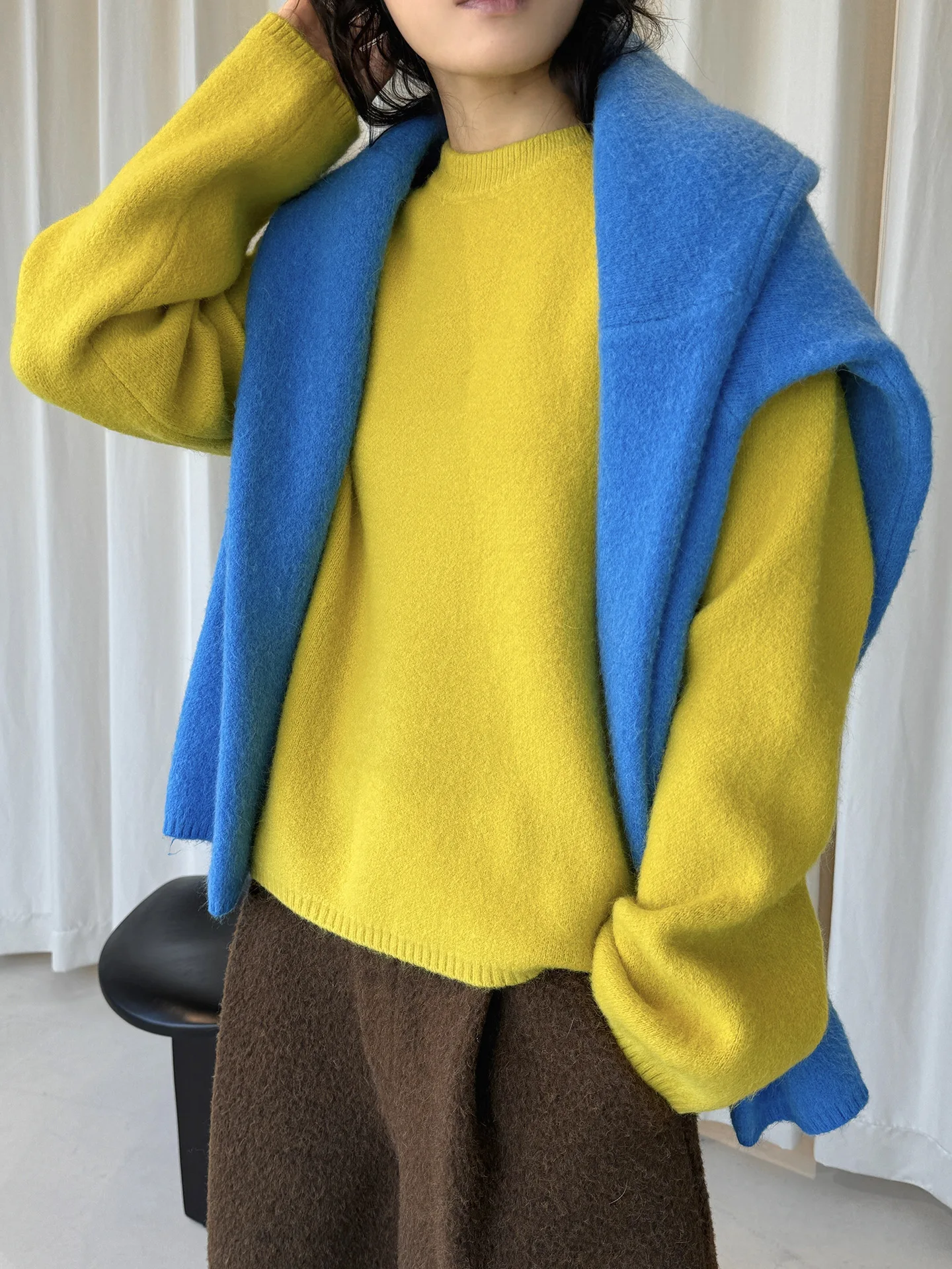 

New Korean Fashionable Lazy Round Neck Plush Knitted Sweater Comfortable Warm Casual Top for Women