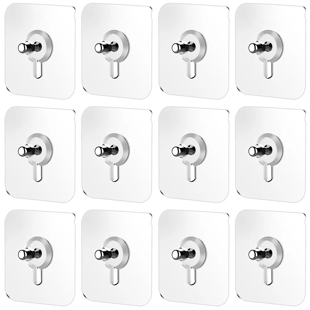 12Pcs Transparent Wall Suction Cups with Screws Acrylic Hooks Clear Sucker Hangers for Hanging Bags Clothes Keys Photos on Glass