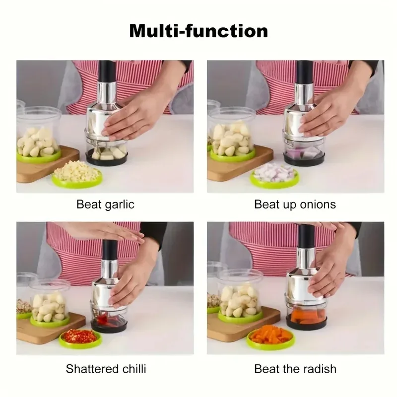 Kitchen Manual Tools Vertical Hand Press Garlic Cutter Chopper Onion Nuts Cutter Vegetable Food Chopper with Storage Container view 6