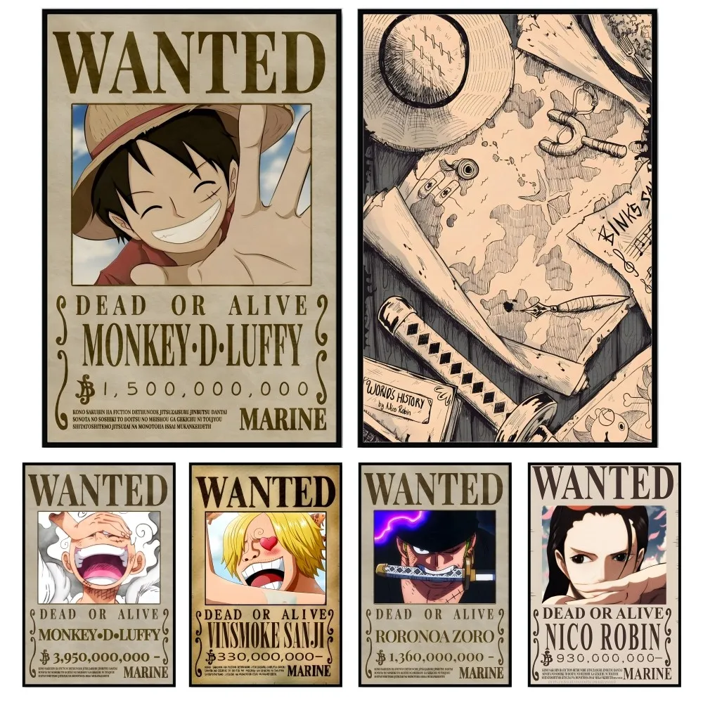 Anime O-One Piece Wanted L-Luffy wanted portrait Poster Cover Poster Festive Canvas Painting Wall Bathroom Home Waterproof Mural