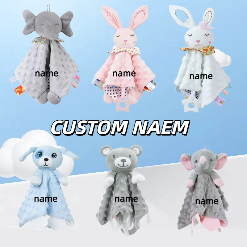 Personalized Baby First Name Comforter Blanket Baby Plush Stuff Custom Sensory Blanket Soothe Appease Towel  Snuggle Animals Toy