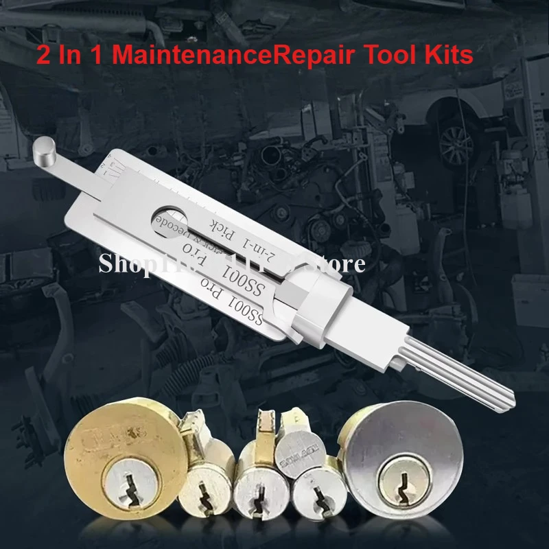 Lishi 2-IN-1 SS001 Key Decoder Stainless Steel Lock Key Precision Hook Pick Set Maintenance Repair Tool Unlocking Engineering