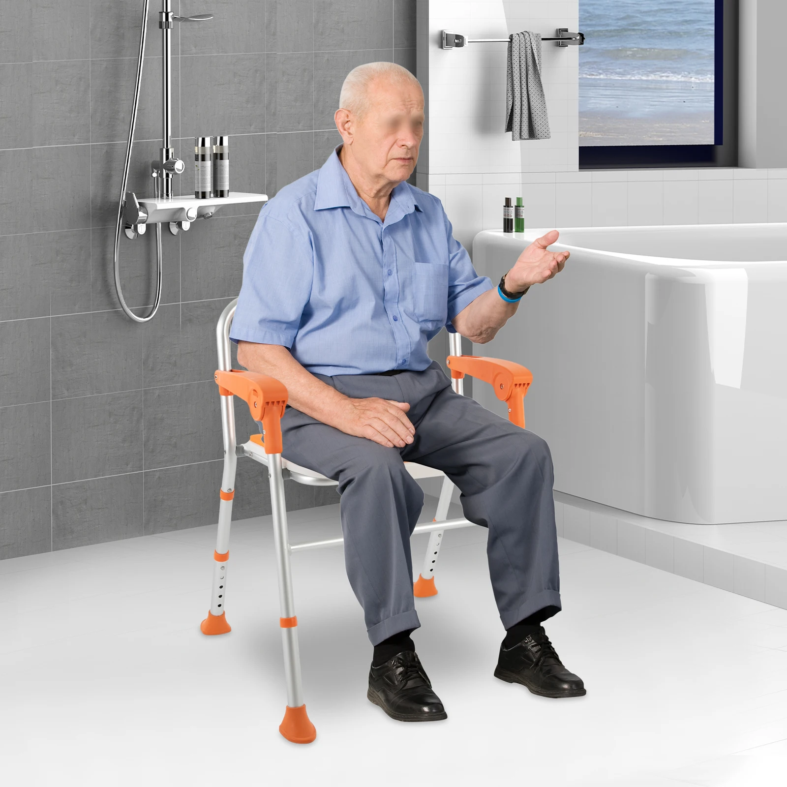 Foldable Shower Seat Shower Stool for Seniors Folding Bath Chair Heavy Duty Shower Chair with Armrests and Backrest for Hygiene