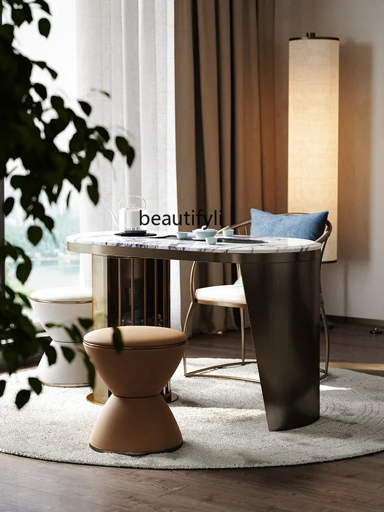 

E1001 ss Light Роскошный чайный столик из натурального мрамора Высококачественный балконный роскошный каменный чайный столик