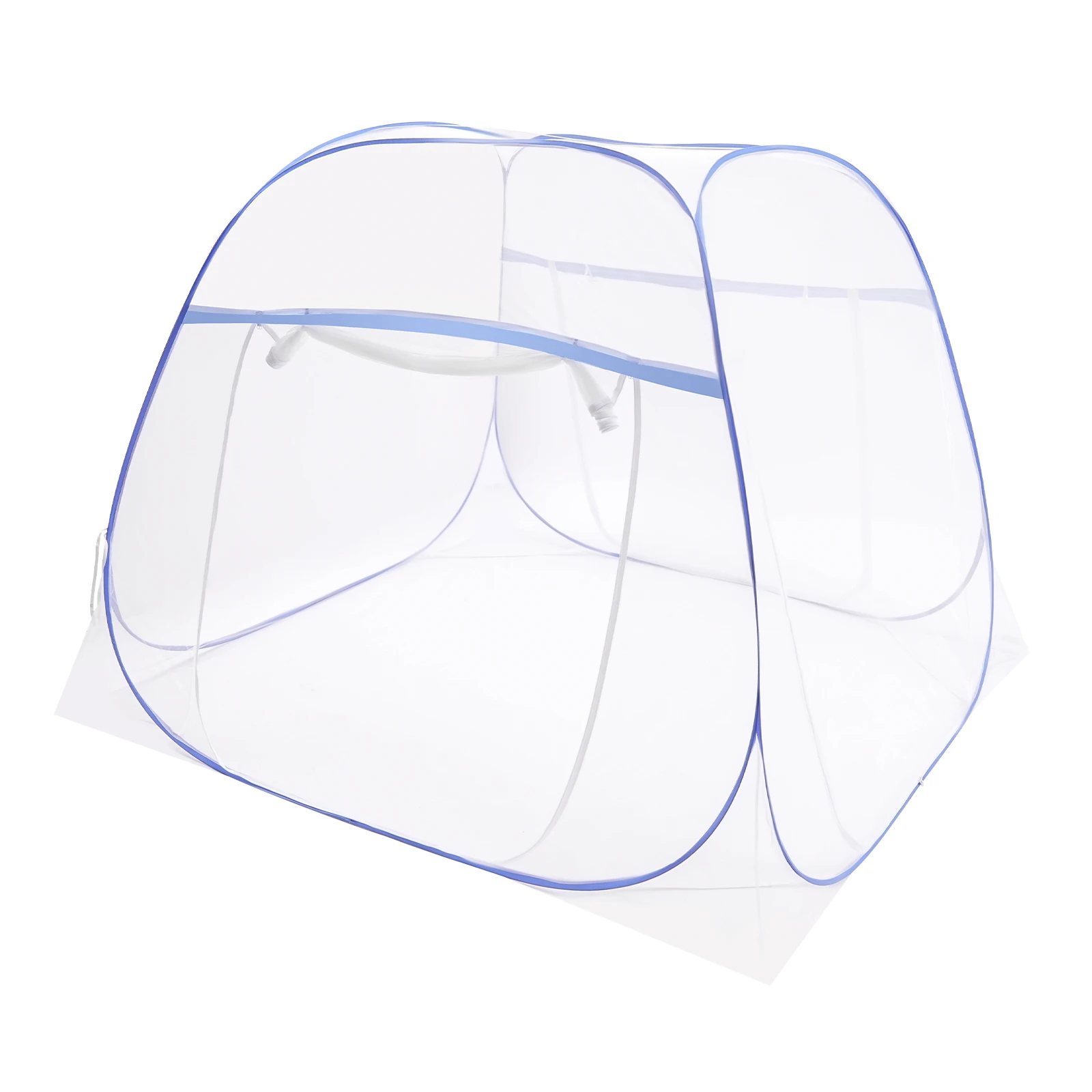 Blue Bed Canopy Mosquito Net, 1.8m Queen Four-Square Top, Triple Door Double Zip, Full Enclosed, Steel Wire, Storage Bag