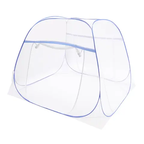 Blue Bed Canopy Mosquito Net, 1.8m Queen Four-Square Top, Triple Door Double Zip, Full Enclosed, Steel Wire, Storage Bag