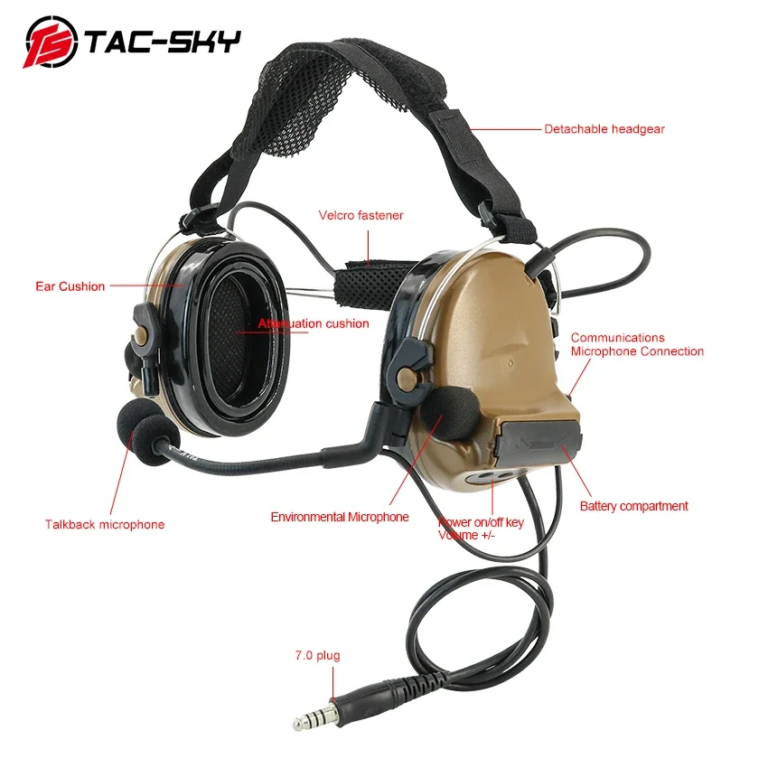 TAC-SKY Tactical Headset Back Headband Version TSCII Shooting Ear Protection Noise Reduction Headphones Tactical U94 Ptt