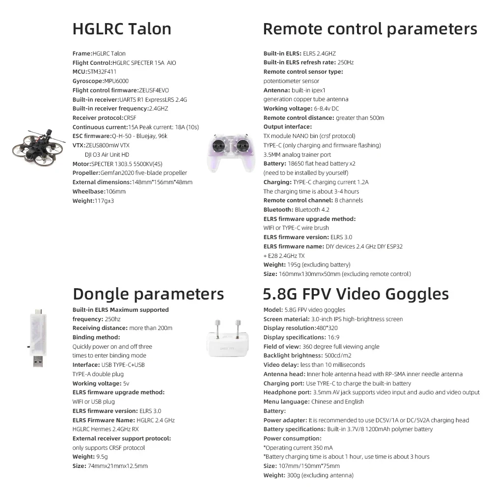 HGLRC Talon 2-Zoll-RTF-Set mit analogem Einstieg