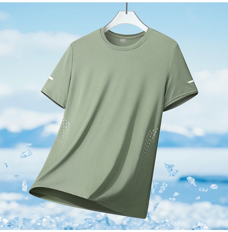 CHRLCK Herren-Lauf-T-Shirts, schnell trocknend, atmungsaktiv, zum Wandern, Angeln, weiche Elastizität, Outdoor-Sport, kurzes Hemd, Sommer – Detail 16
