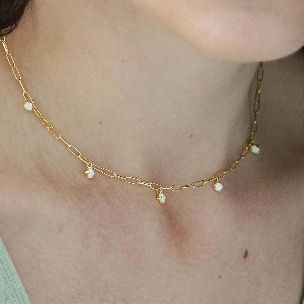 Natural Opal Zircon Pendant Kaleidoscope Collar Chain Women's Instagram Short Necklace Color Protection