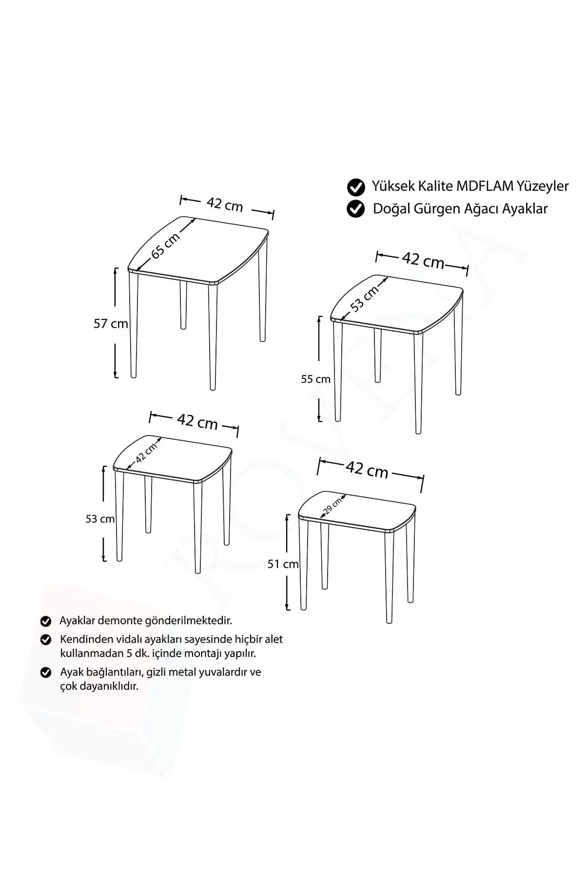 Mira Series Mdf 1. Grade 4lü Zigon Coffee Table Set