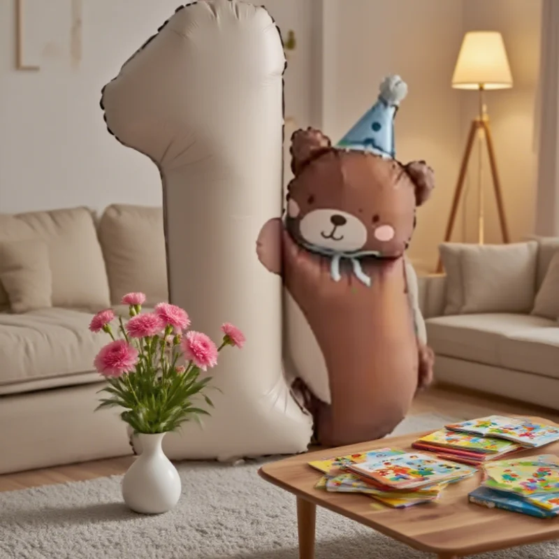 

Lovely Bear Cub One Year Old Digital Aluminum Foil Balloon Children's Birthday Party Celebration Decoration Balloon Anniversary