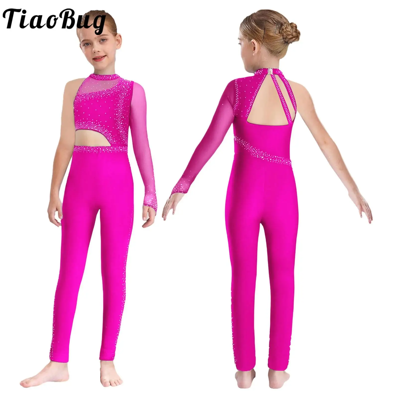 

Kids Girls Sparkle Rhinestones Rhythmic Gymnastics Unitards Ballet Dance Jumpsuit Figure Skating Costumes Performance Costumes