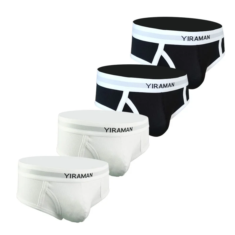 men's breathable Ribbed cotton  briefs simple pure white comfortable underwear