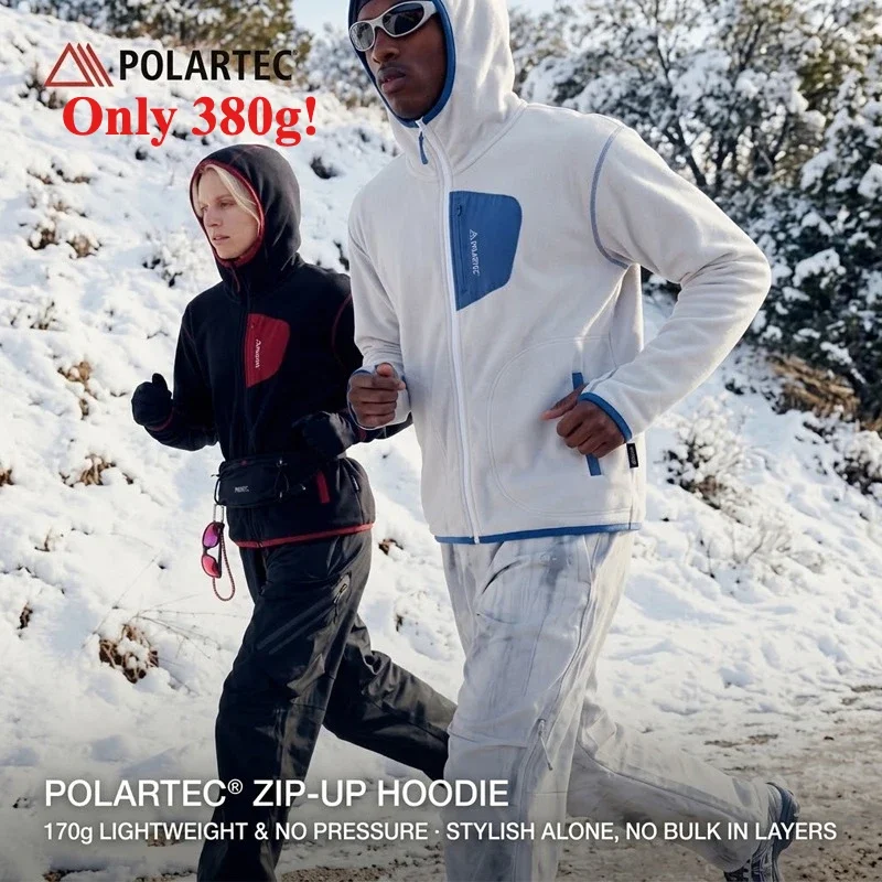 Featherlight Outdoor Thermal Hoody (Only 380g!) - Men's Colorblock Polartec Micro Fleece Pullover for Cold Weather