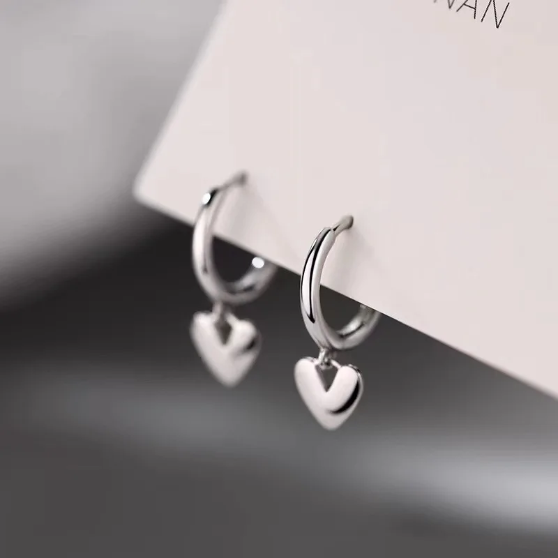 925 Sterling Silver Heart Pendant Hoop Earrings For Women Classic Fine Jewelry Minimalist Accessories