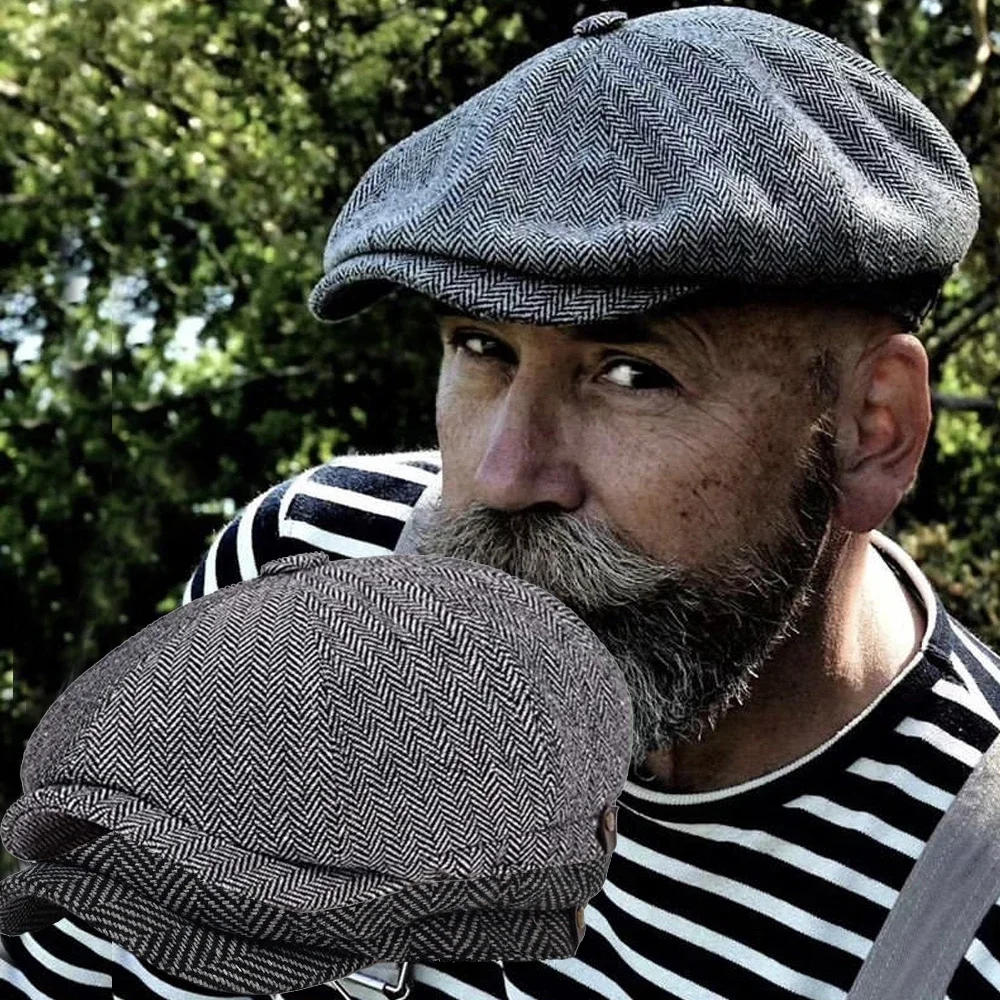 Vintage Retro Caps Men British Painters Hats Fashion Autumn Winter Berets Herringbone Flat Cap Hip Hop Berets for Women Men New