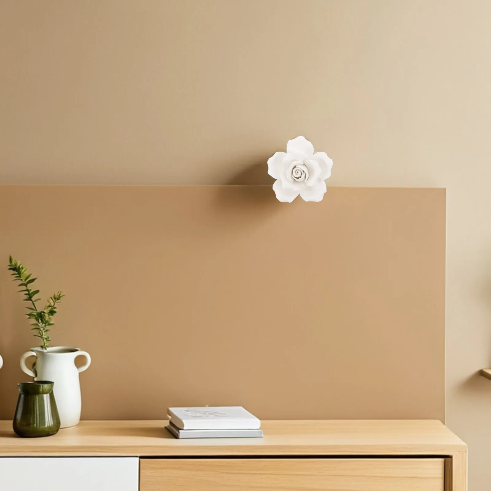 Ceramic Flower Wall Decor Large White Handmade Ceramic Rose Sculpture for Bedroom Living Room Kitchen Floral Vintage Wall Art