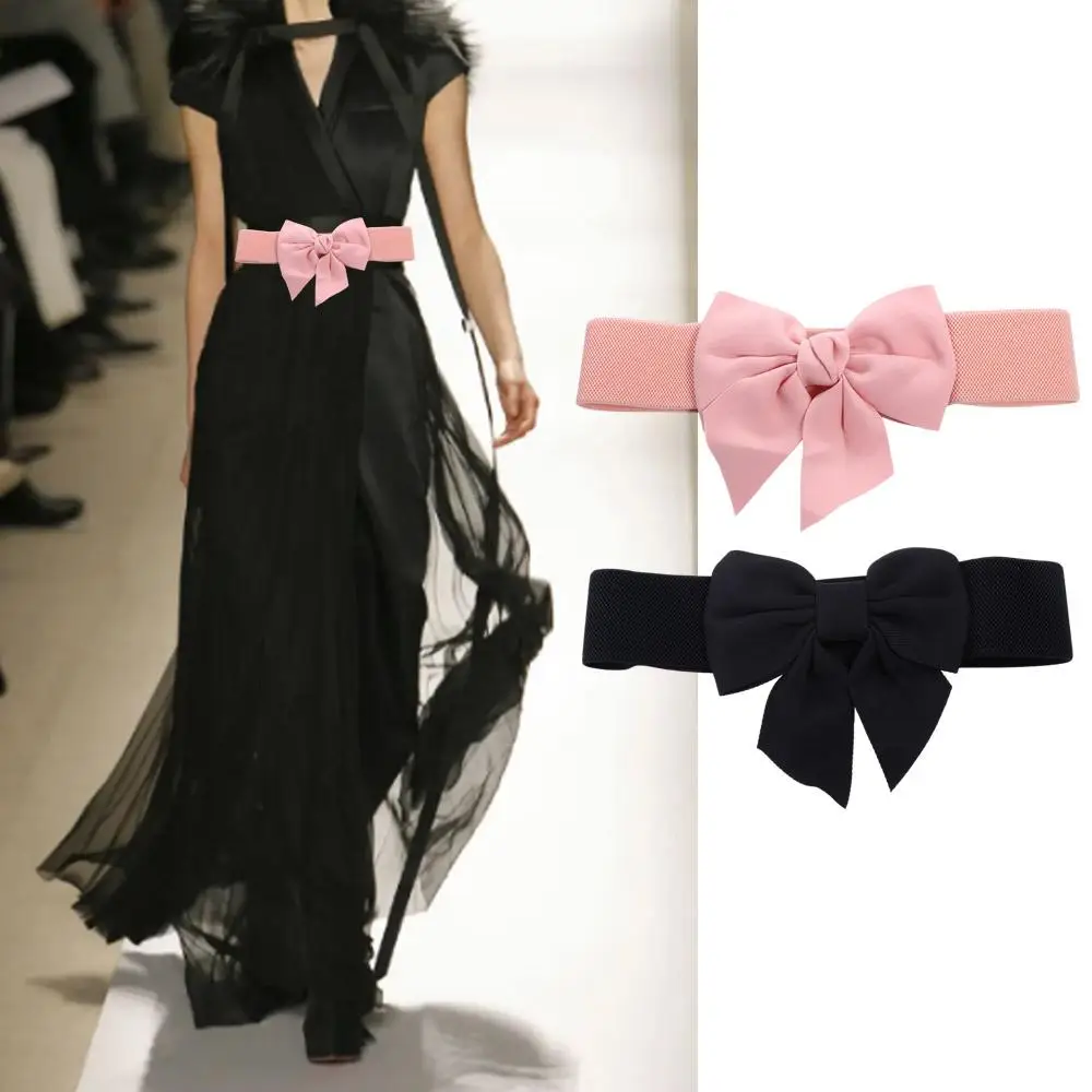 

Adjustable Vintage Wide Side Elastic Dress Decoration Large Bow Korean Belt Women Waistbands