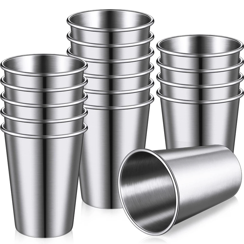 16 Pack Durable Stainless Steel Tumbler Cups - Lightweight,Unbreakable For Camping,Travel,And Outdoor Use (12 Oz/350 Ml) Silver