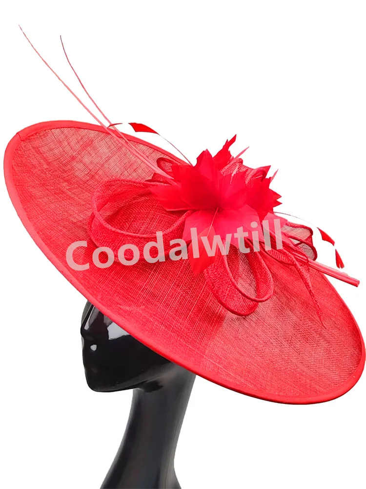 Red Big Pillbox Fascinator Hat Kentucky Derby Women Headpiece Large Party Millinery Cap Ladies Formal Wedding Chapeau Cap